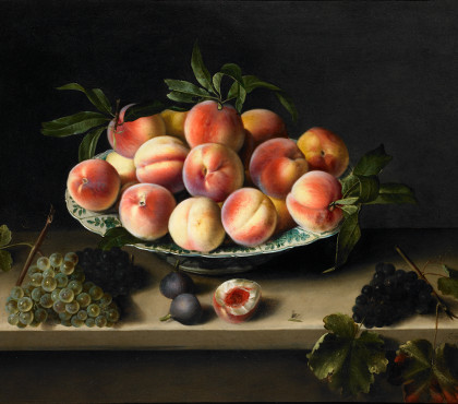 Still life with peaches and grapes